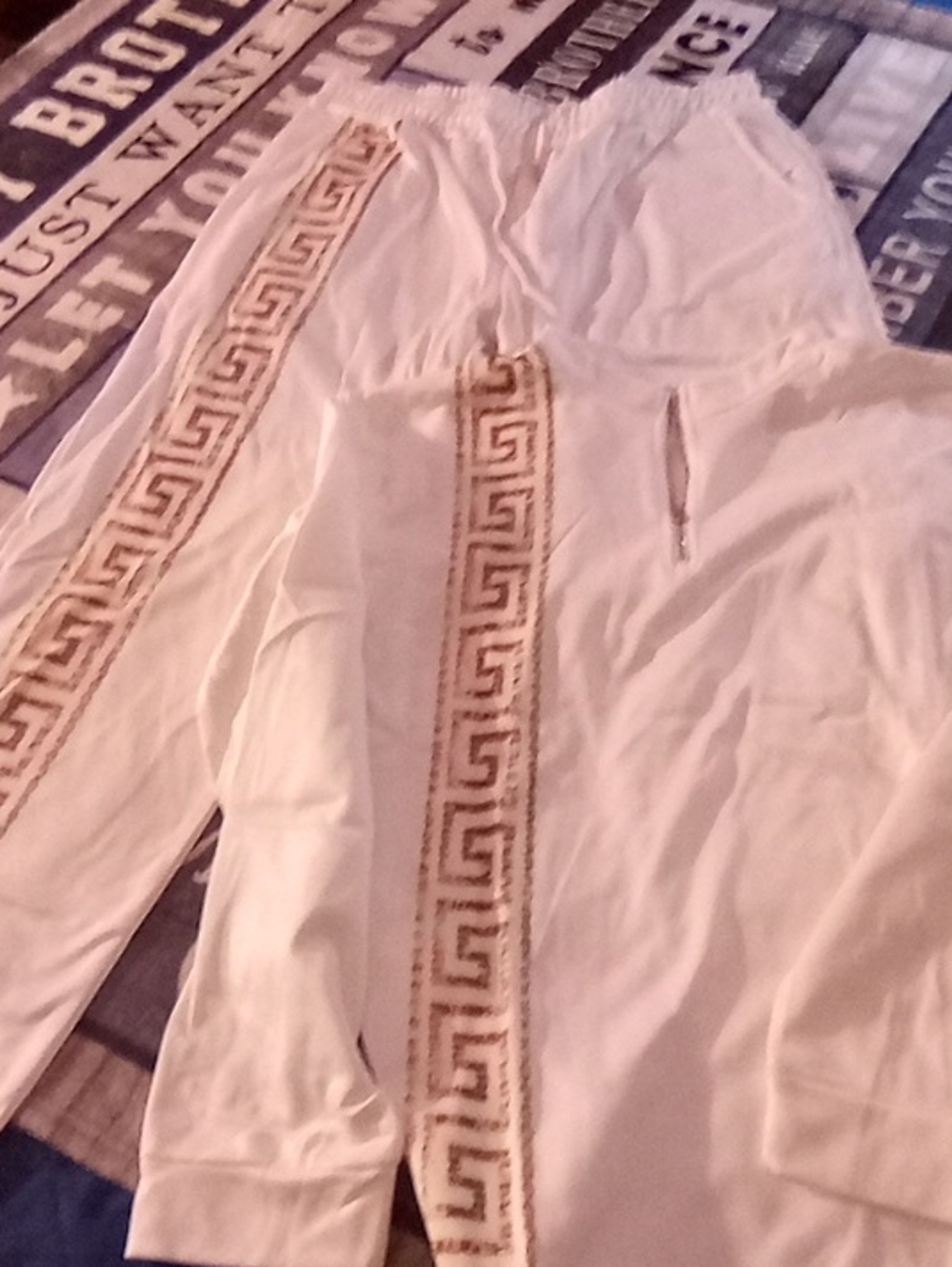 Men's White Suit Set with Gold Trim